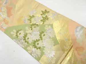 アンティーク　山並に菊・楓・梅模様織り出し袋帯（材料）